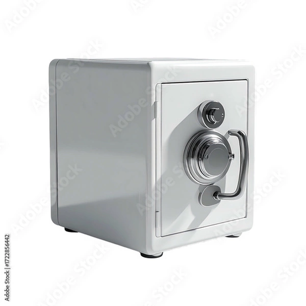 Obraz White cube-shaped security safe with chrome accents
