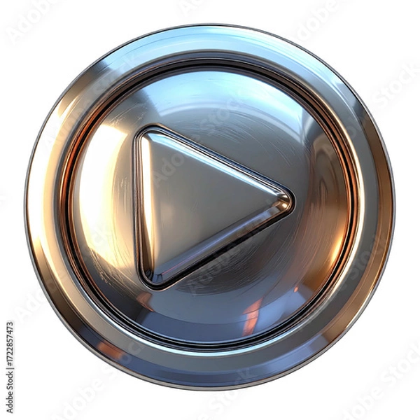 Fototapeta Chrome play button, circular, metallic, reflective