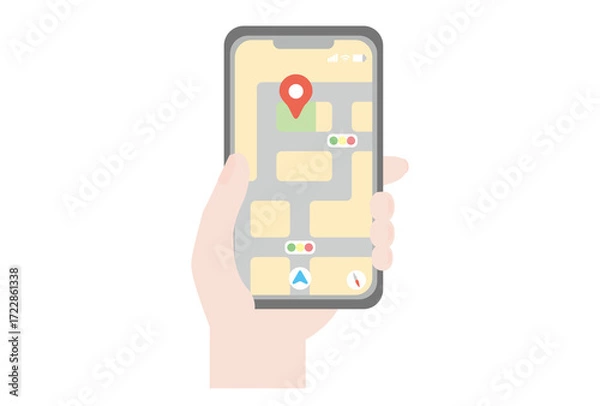 Obraz 地図アプリを表示しているスマホを持つ手