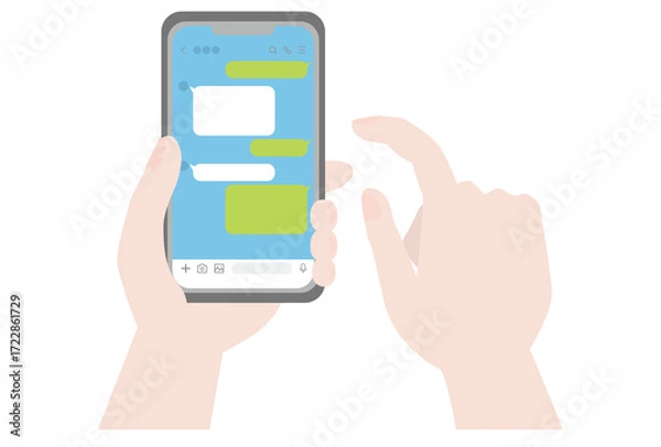 Fototapeta メッセージアプリを使う人の手