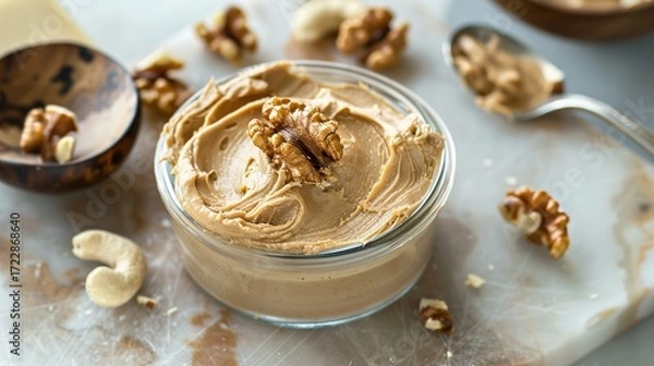 Obraz Nut Butter: Creamy/Nutty Spread for Toast, Oats & Baking – Peanut, Almond, Cashew Varieties. No Added Sugar, High in Protein. Perfect for Breakfast, Snacks & Kids’ Meals. 