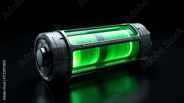 Fototapeta Advanced Nuclear Battery Power Cell with Green Energy Indicator for Clean Technology Concept