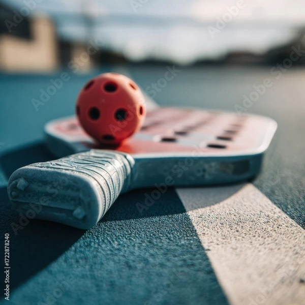 Obraz Pickleball Paddle and Ball on Court