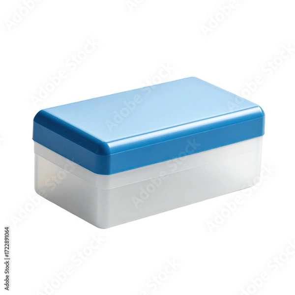 Fototapeta Rectangular translucent white plastic container with a solid light-blue lid.  Ideal for small items, storage or organization