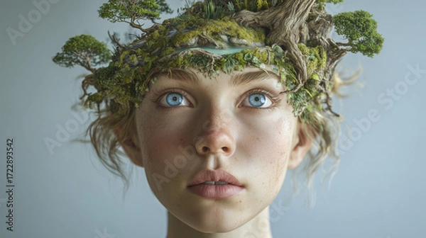 Fototapeta Surreal Portrait of Girl with Forest Growing from Head