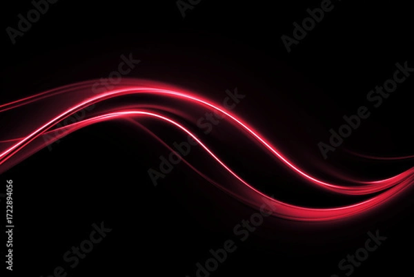 Fototapeta A modern minimal background featuring smooth glowing red neon wave lines against black, symbolizing energy and motion.