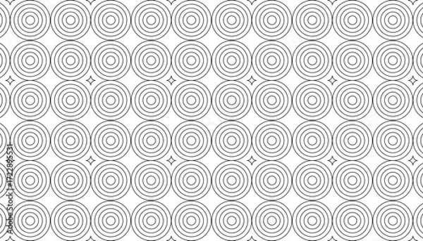 Fototapeta Rounded seamless black circles pattern on white background. abstract geometric shape pattern