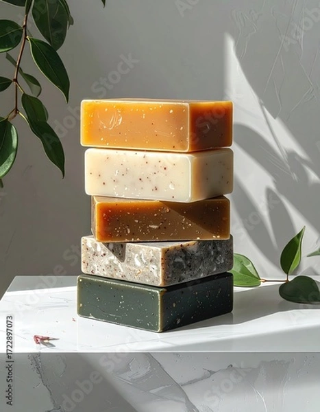 Fototapeta Stack of colorful, textured soaps