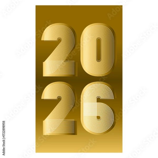 Obraz Modern cover background with vertical 2026 number on golden foil  background. Graphic design vector illustration for Happy New Year Christmas Banner Greeting Card Invitation Poster Flyer Party Symbol