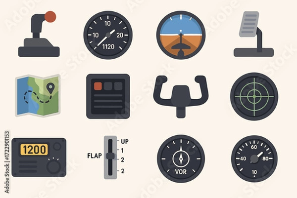 Fototapeta Aviation instruments collection: icons of flight control and navigation