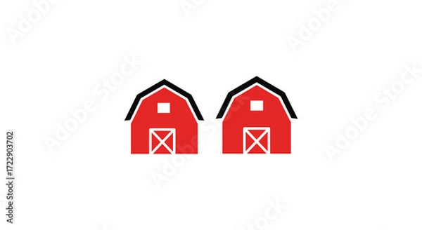 Fototapeta Simple illustration featuring two red barns with black outlines and windows
