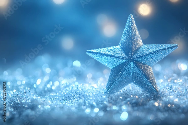 Obraz Blue Glitter Star with Sparkling Bokeh Background