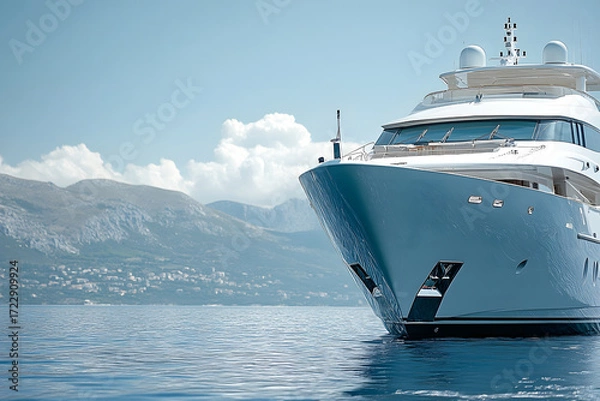 Obraz Close Up of Luxury Yacht with Mountain View