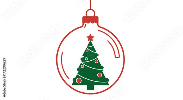 Fototapeta Festive christmas tree inside an ornament with a minimal design and red accents