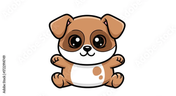 Fototapeta Adorable cartoon puppy with big eyes and a playful expression sitting on a white background