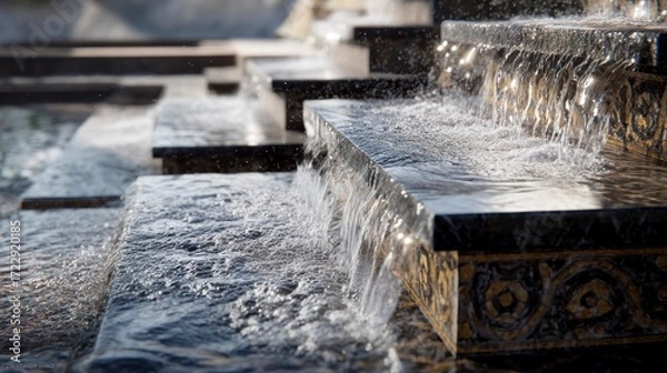 Fototapeta Water feature cascading down stone steps