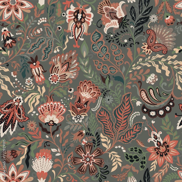 Fototapeta Dark Botanical Ornament Seamless Pattern