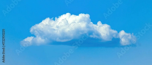Fototapeta Cotton ball A lonely cloud moves freely across the blue sky. The gentle movement of an atmospheric front. A majestic swirling spectacle.