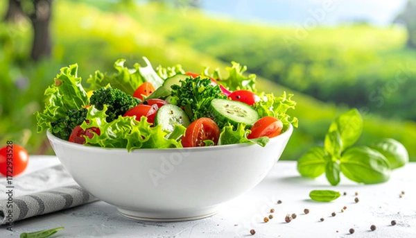 Fototapeta Salad consisting of fresh vegetables in a bowl