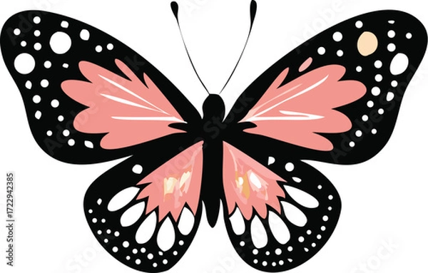 Fototapeta Elegant butterfly illustration with delicate pink and peach wings, perfect for spring-themed designs, nature projects, and vibrant creative endeavors