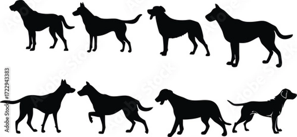 Fototapeta Versatile dogs silhouette collection, perfect for pet lovers, breeders, and animal themed designs, scalable due to its vector origin, great for logos
