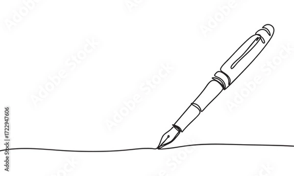 Fototapeta Elegant Fountain Pen in Continuous Line Drawing