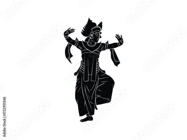 Fototapeta silhouette vector illustration of a Balinese dancer isolated with white background 