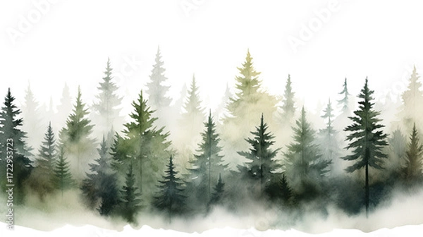 Obraz Beautiful winter forest in the snow isolated on white background
