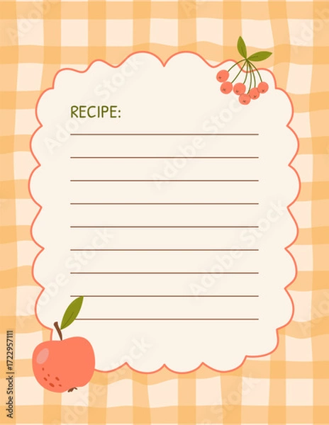 Fototapeta Cute recipe book template page. Vertical blank copy space for recipe