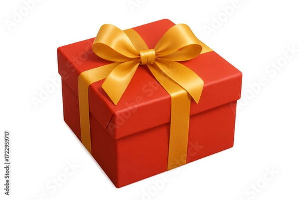 Fototapeta Red gift box with golden ribbon transparent background