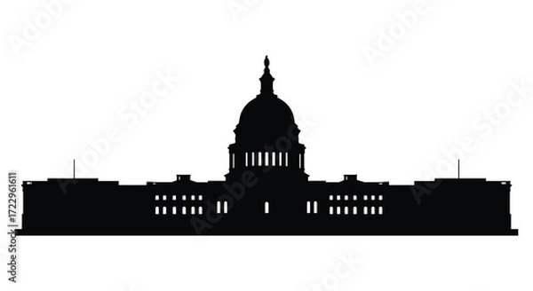 Fototapeta Striking black silhouette of a capitol building against a white backdrop silhouette