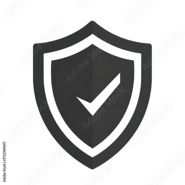 Obraz Dark grey flat vector shield icon with checkmark symbol.