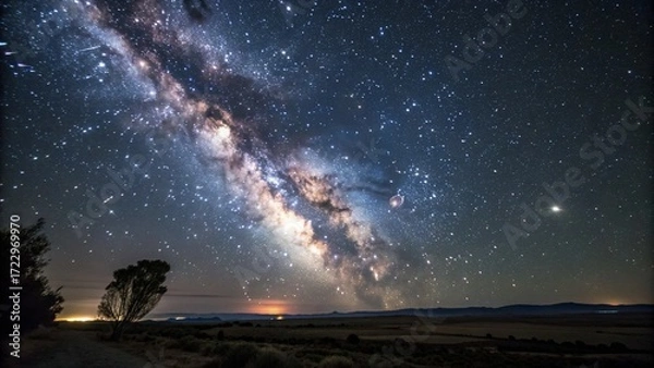 Obraz Milky Way Galaxy Over Mountains – Stunning Night Sky with Stars and Cosmic Clouds