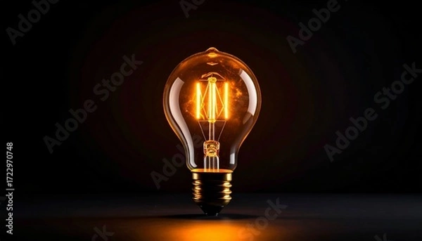 Obraz Illuminated lightbulb on black backdrop