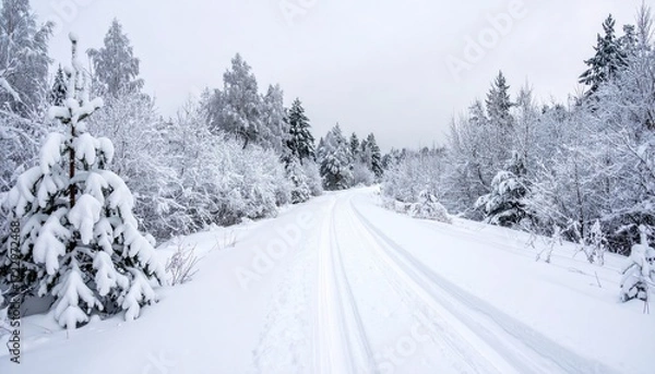 Fototapeta Snowy winter forest road