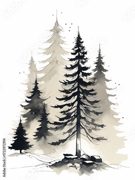 Fototapeta winter forest watercolor background vector pattern