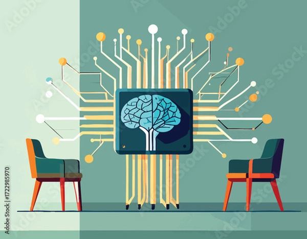 Fototapeta Envisioning the future of cognition and technology, with a powerful neuromorphic chip at the heart of insightful discussions on advanced artificial intelligence and innovation