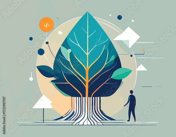Fototapeta Innovative concept of a neuromorphic chip designed as a growing tree, a powerful metaphor for green computing and sustainable AI technology