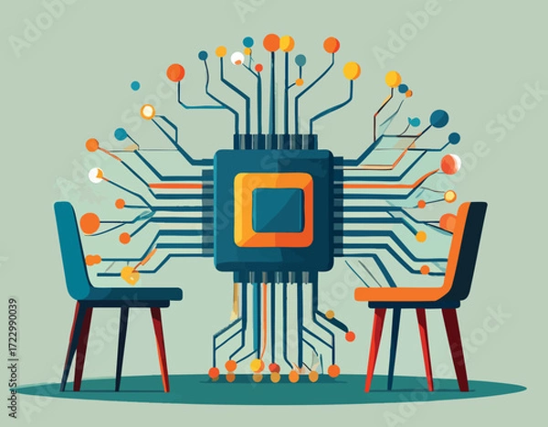 Fototapeta Exploring the future of artificial intelligence with a revolutionary neuromorphic chip at the heart of insightful human-machine collaboration and innovative thought