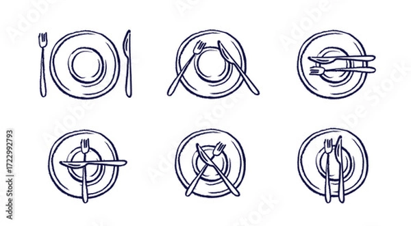Fototapeta Position of fork and knife on plate. Table setting