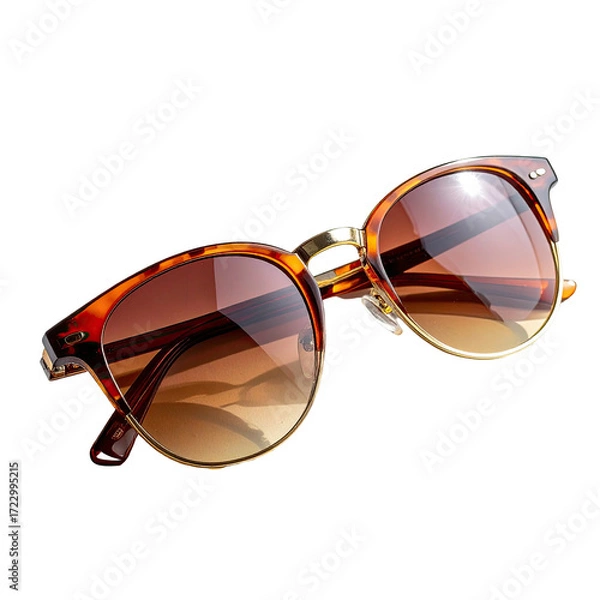 Obraz Tortoise-shell round sunglasses with a brown gradient lens and gold accents, angled for display