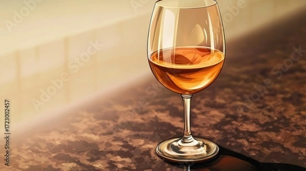 Fototapeta Elegant Wine Glass with Golden Liquid on a Textured Surface
