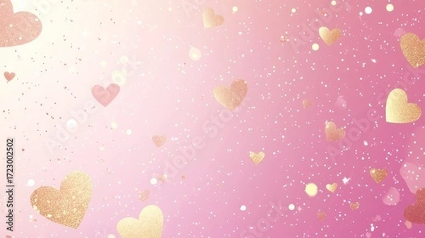Fototapeta Elegant pink background with golden hearts and sparkles ideal for valentine's day or romantic occasions