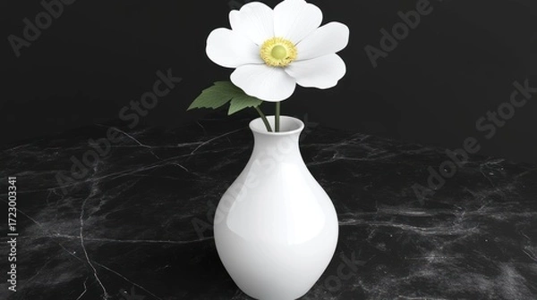 Fototapeta Elegance in Simplicity, A White Anemone in a Vase on Marble Surface