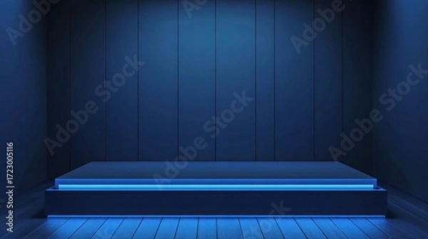Fototapeta A Modern Minimalist Platform with Subtle Blue Neon Lighting Design