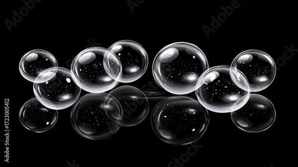Fototapeta Elegant Soap Bubbles Floating on a Black Background Illustration