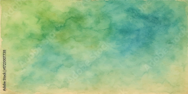 Fototapeta Abstract grunge watercolor background with blue sky and white clouds texture
