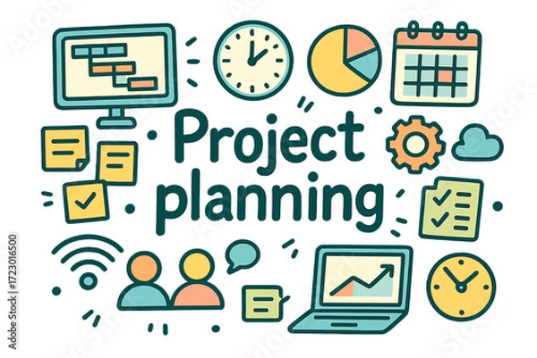 Fototapeta Project Planning Doodle. Project planning. Hand-drawn doodle illustration of project planning. Digital