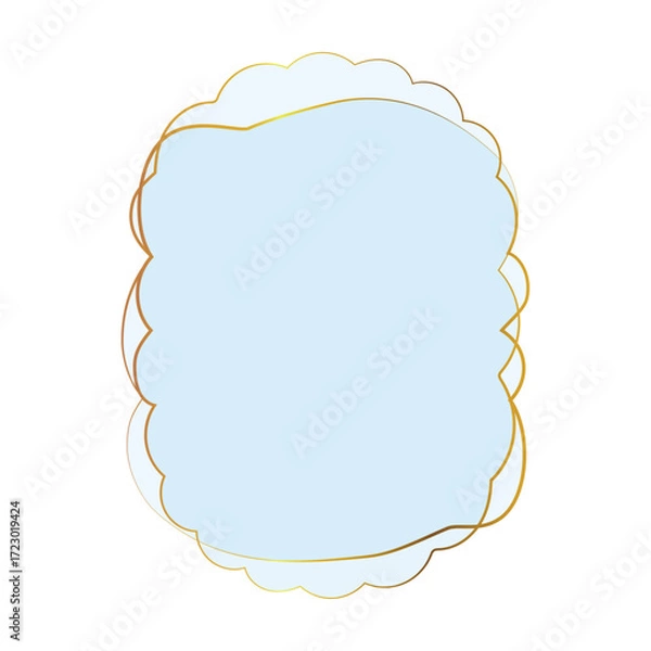 Fototapeta Light Blue Translucent Wavy Rectangular Oval Frame with gold trim and copy space isolated on transparent background.