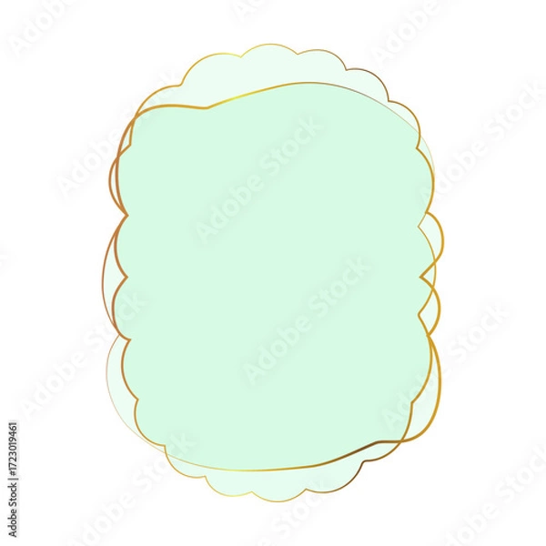 Fototapeta Green Translucent Wavy Rectangular Oval Frame with gold trim and copy space isolated on transparent background